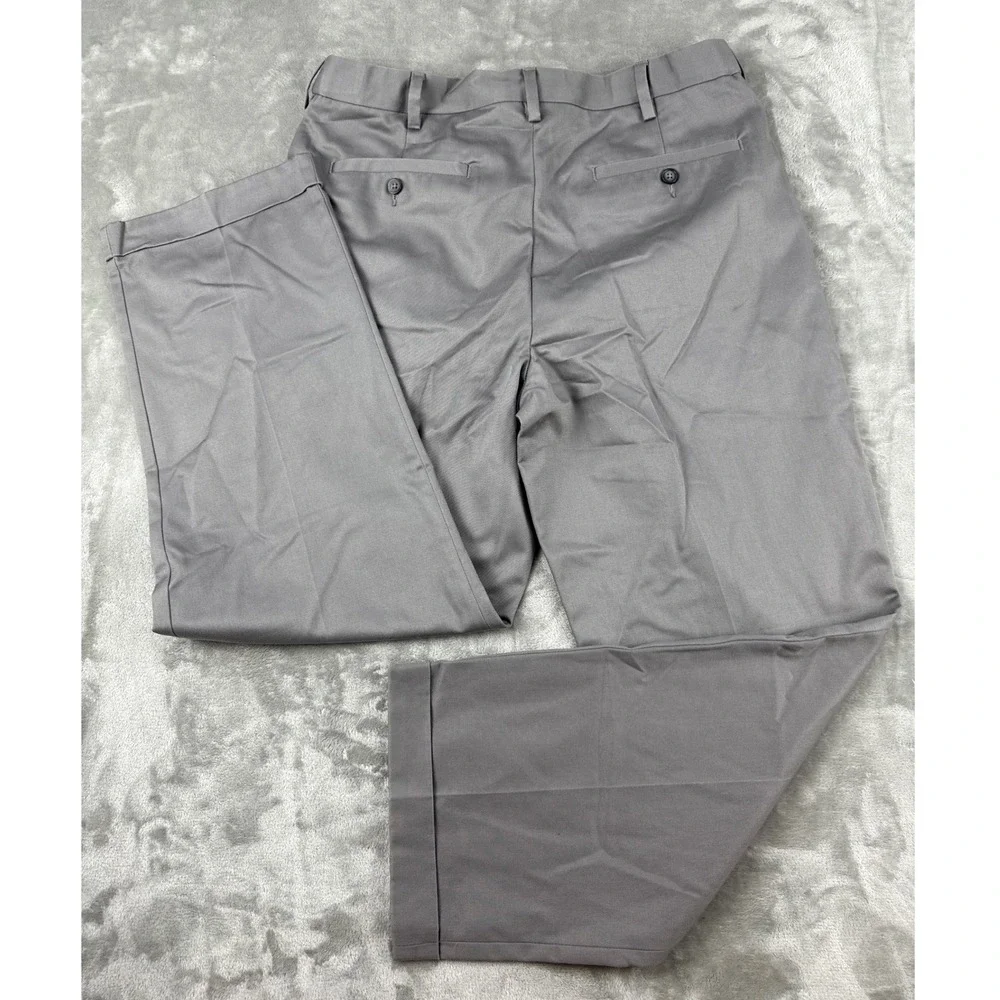 Croft & Barrow Mens Grey Pleated Cuffed Cotton Twill Dress Pants 34x30